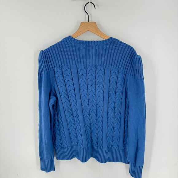 Lauren Ralph Lauren Black Label Cable Knit Puff Shoulder Sweater Blue Size 2X - Picture 2 of 7